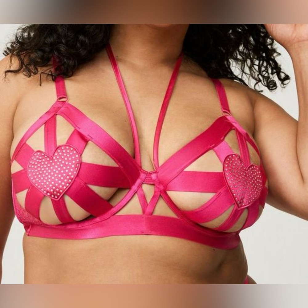 Brand New Diamanté Hearts Open Cup Bra
